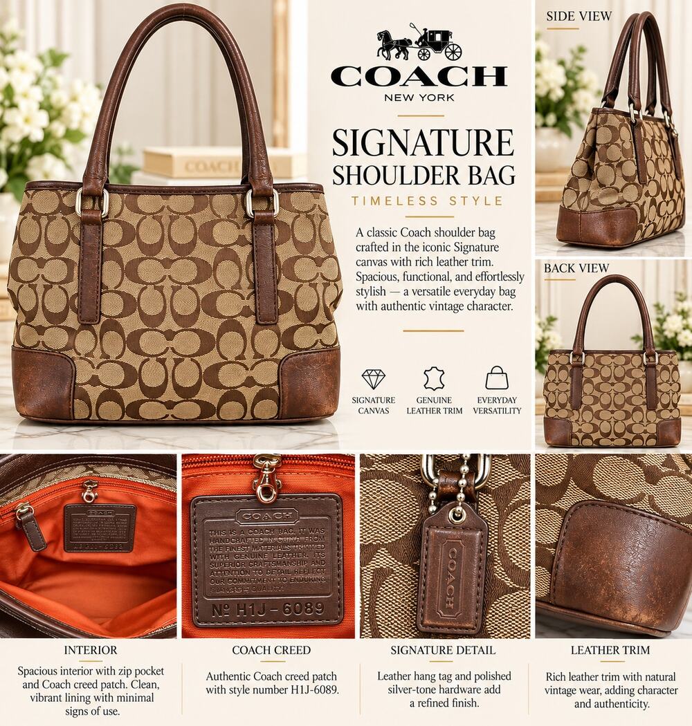 COACH Hamptons Signature Monogram Canvas Tote* Brown